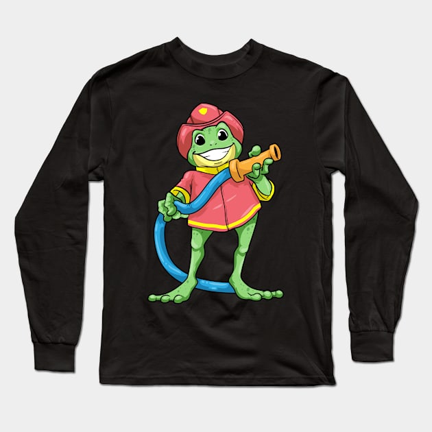 Frog as firefighter with hose Long Sleeve T-Shirt by Markus Schnabel